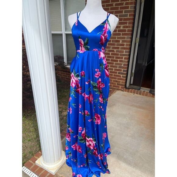 Near Moon Women's Maxi Dress Size 0 Blue Floral 100% Polyester Sleeveless V-Neck - Picture 13 of 16